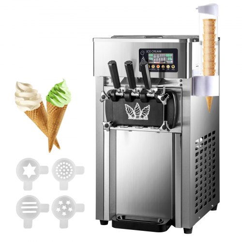 VEVOR Commercial Ice Cream Maker Machine, 2+1 Flavor Countertop Soft Serve Machine, 5 Gal/H Commercial Ice Cream Maker w/Two 3L Hoppers, Soft Ice Cream Machine for Restaurants Snack Bars Supermarkets