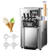 VEVOR Máquina para hacer helados comerciales, máquina de servicio suave para encimera de 2+1 sabores, máquina para hacer helados comerciales de 5 gal/h con dos tolvas de 3 L, máquina para hacer helados suaves para restaurantes, bares, supermercados