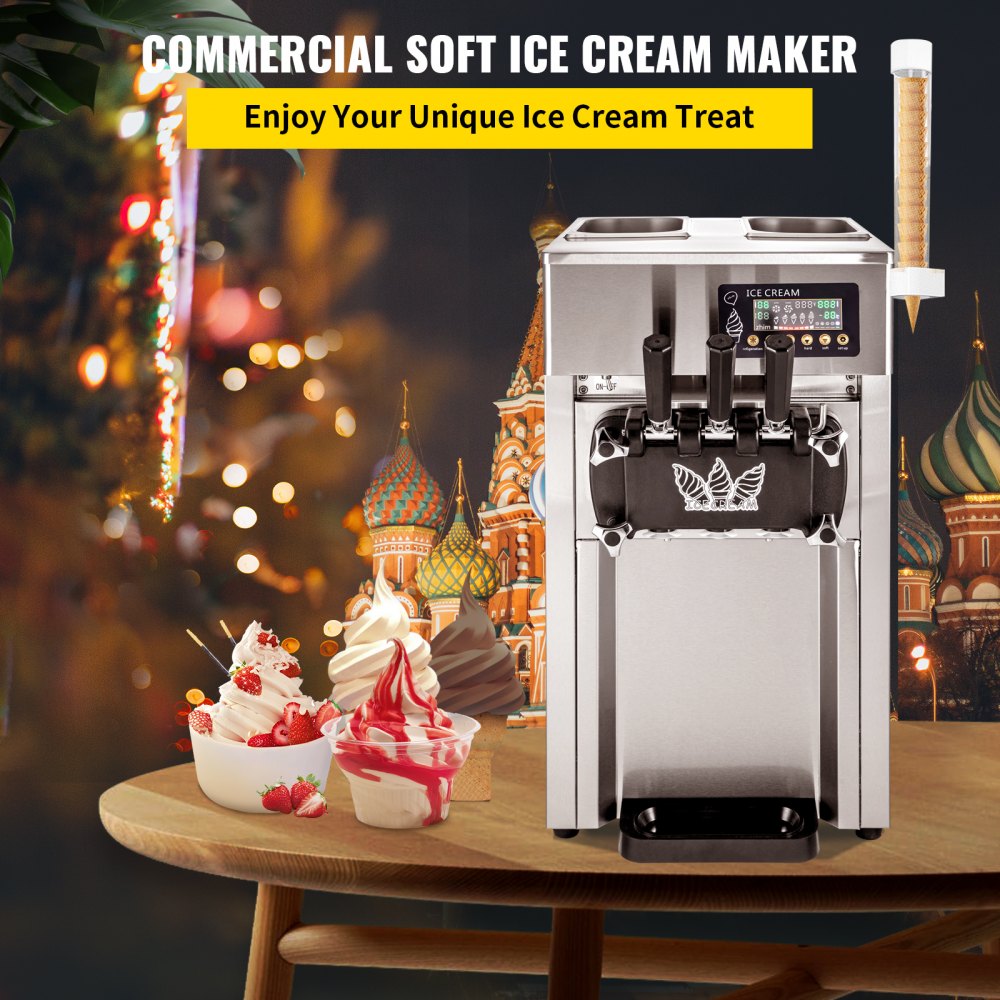 Commercial 3 Flavors Soft Ice Cream Machine 60hz Lcd Panel One-click Cleaning