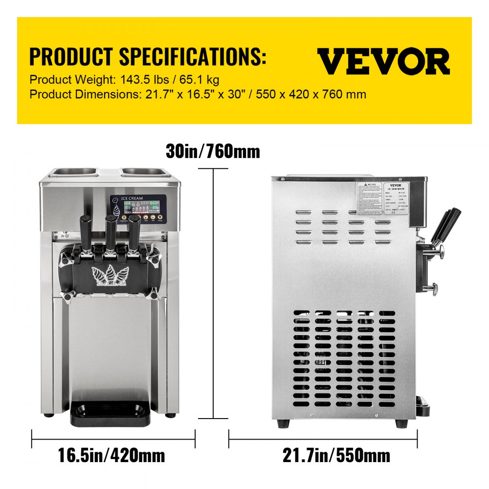 Commercial 3 Flavors Soft Ice Cream Machine 60hz Lcd Panel One-click Cleaning