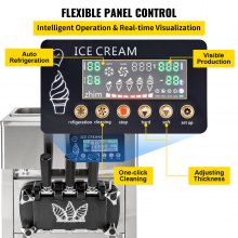 Panou LCD de blat pentru mașină de înghețată moale comercială cu 3 arome Curățare cu un singur clic
