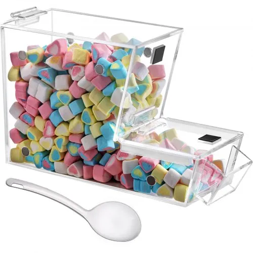 VEVOR Stackable Candy Topping Dispenser, 11" x 4" x 7" Acrylic Candy Bin, Bulk Candy Bin with Magnetic Hinged Door, Mini Candy Dispenser with Scoop & Scoop Holder, Holds 1.2 Gal of Dry Foods, Cereal  |