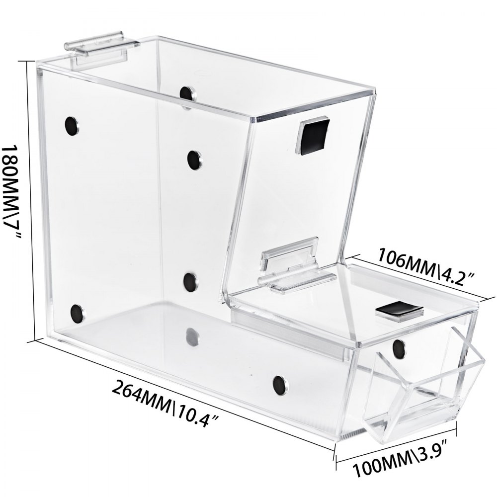 VEVOR Dispensador apilable de cobertura de caramelos, contenedor de caramelos acrílico de 11 x 4 x 7 pulgadas, contenedor de caramelos a granel con puerta magnética con bisagras, mini dispensador de caramelos con cuchara y soporte para cucharas, capacidad para 1,2 galones de alimentos secos, cereales |
