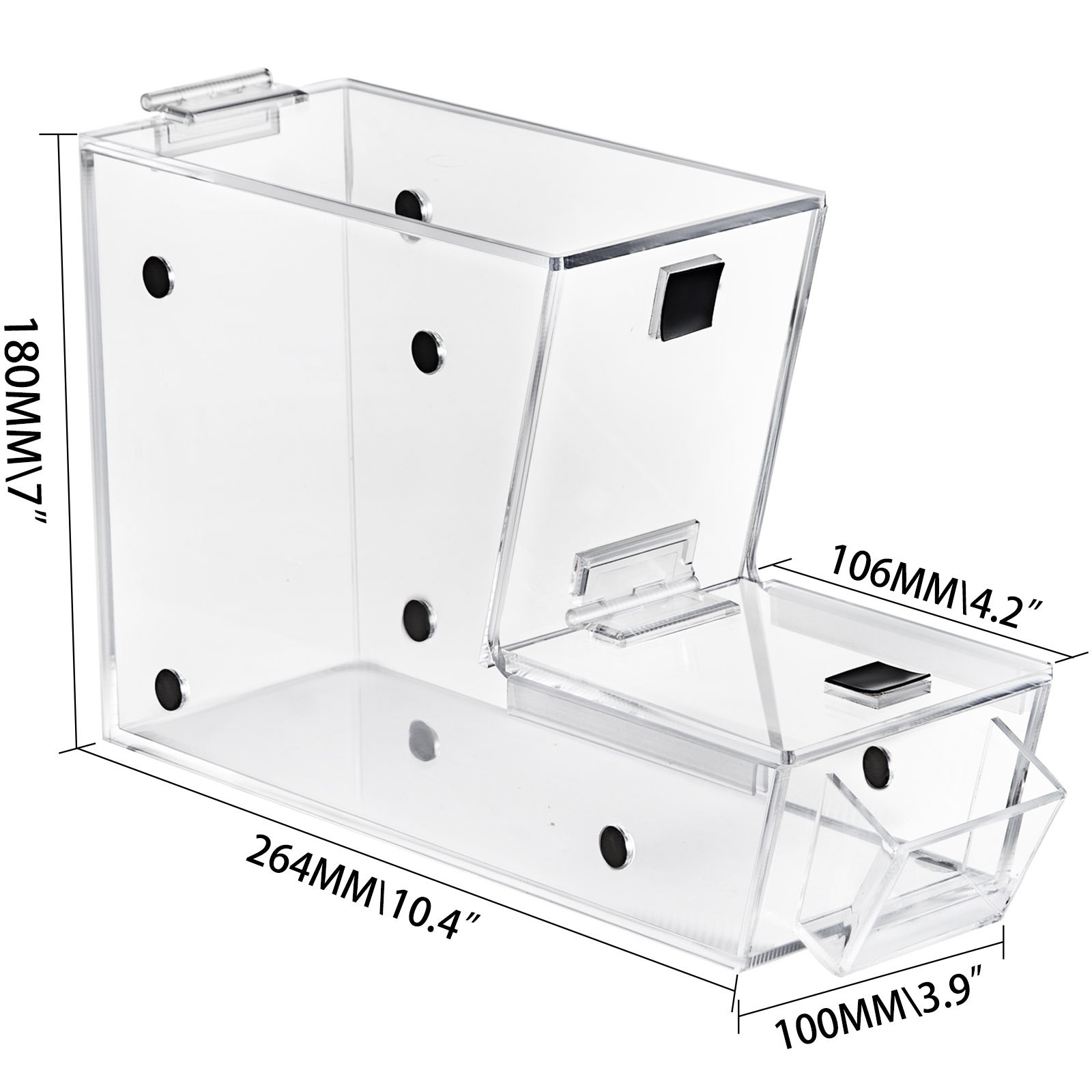 VEVOR Dispensador apilable de cobertura de caramelos, contenedor de caramelos acrílico de 11 x 4 x 7 pulgadas, contenedor de caramelos a granel con puerta magnética con bisagras, mini dispensador de caramelos con cuchara y soporte para cucharas, capacidad para 1,2 galones de alimentos secos, cereales |