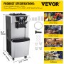 VEVOR Commercial Ice Cream Machine, 20-30L/H Yield, 2+1 Flavors Soft Serve Machine w/ Two 7L Hoppers 1.8L Cylinders Puffing Pre-Cooling Shortage Alarm, 2450W Frozen Yogurt Maker for Snack Bar Café