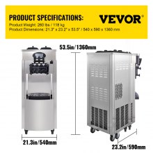 VEVOR 2200W Commercial Soft Ice Cream Machine 3 Flavors 5.3 to 7.4Gallon per Hour PreCooling at Night Auto Clean LCD Panel for Restaurants Snack Bar, Sliver