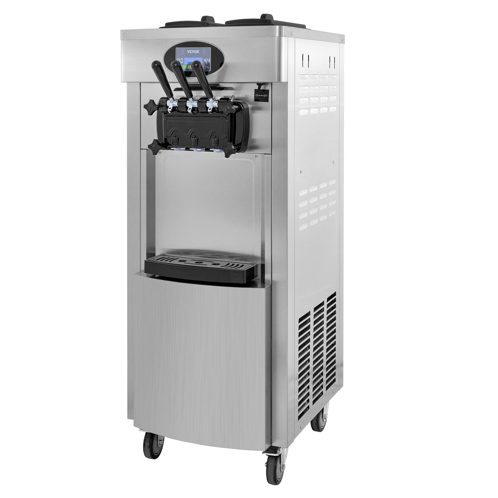 VEVOR 2200W Commercial Soft Ice Cream Machine 3 Flavors 5.3 to 7.4Gallon per Hour PreCooling at Night Auto Clean LCD Panel for Restaurants Snack Bar, Sliver