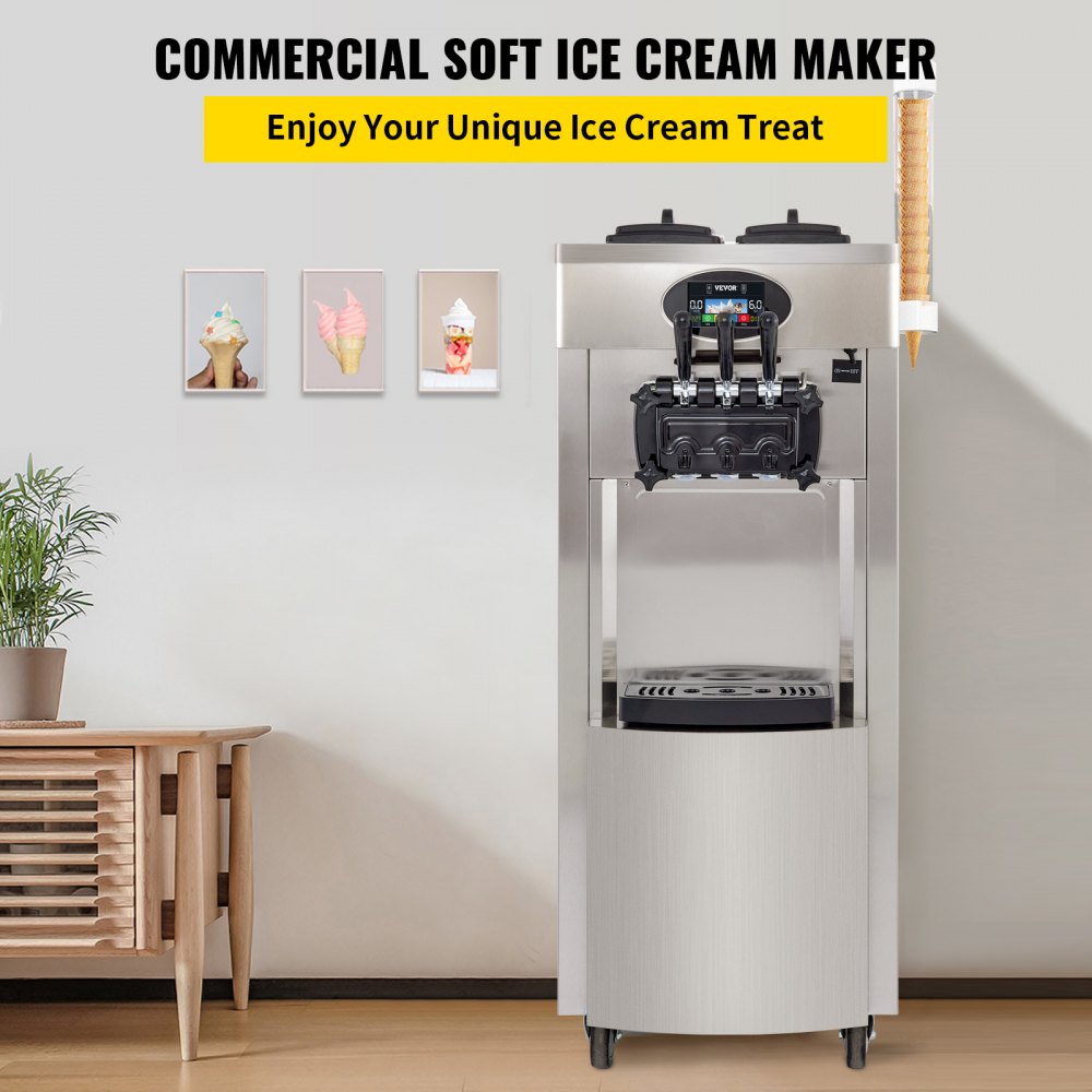 2200w Commercial Soft Ice Cream Machine 3 Flavors Snack Shop Cafe 2+1 Flavors