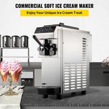 VEVOR Commercial Soft Ice Cream Machine, 13L/H (3.4Gal/H) Ice Cream Machine, Single-Flavor Gelato Machine Commercial w/Pre-Cooling, 1200W Countertop Yogurt Maker Machine w/LED Intelligent Panel