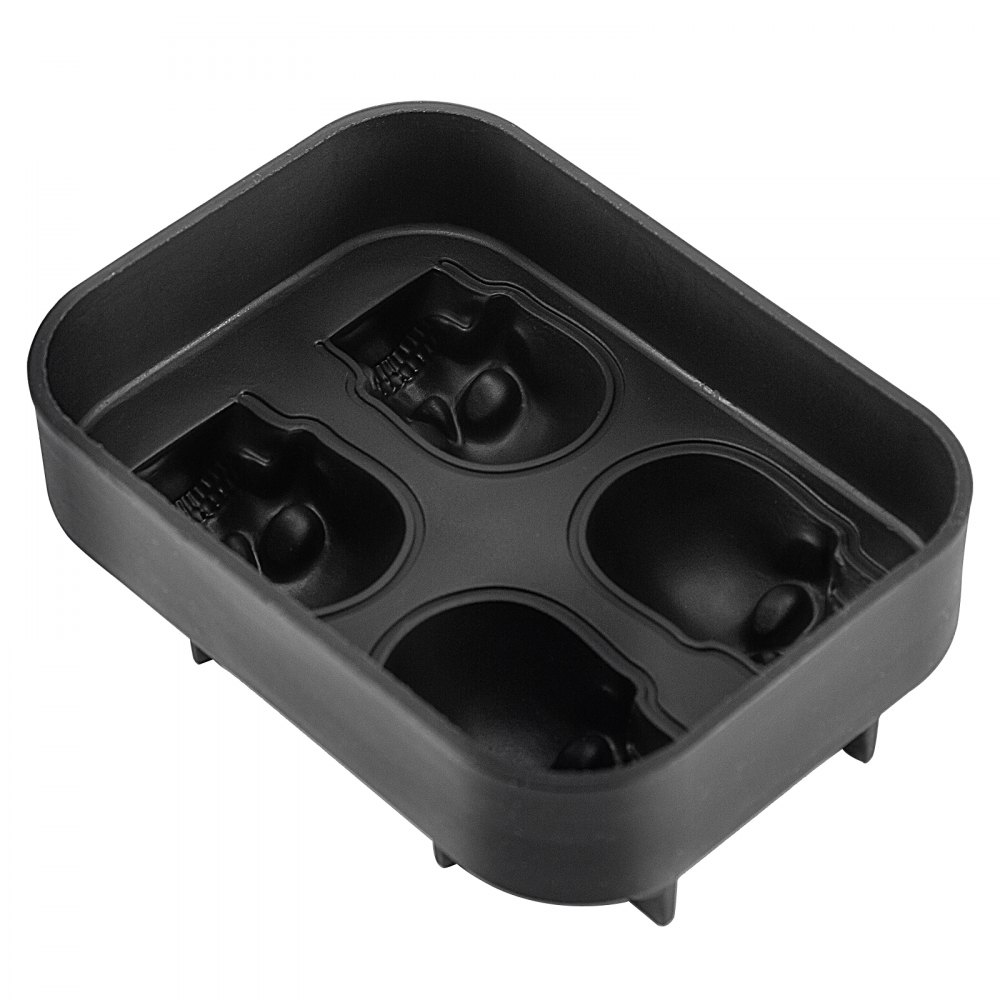 VEVOR Skull Ice Cube Tray, 4-Grid Skull Ice Ball Maker, Flexible Black Silicone Ice Tray with Lid & Funnel, Funny Skull Ice Cubes 1.6"x1.8" Each for Beverage, Chocolate, etc. on Parties & Holidays