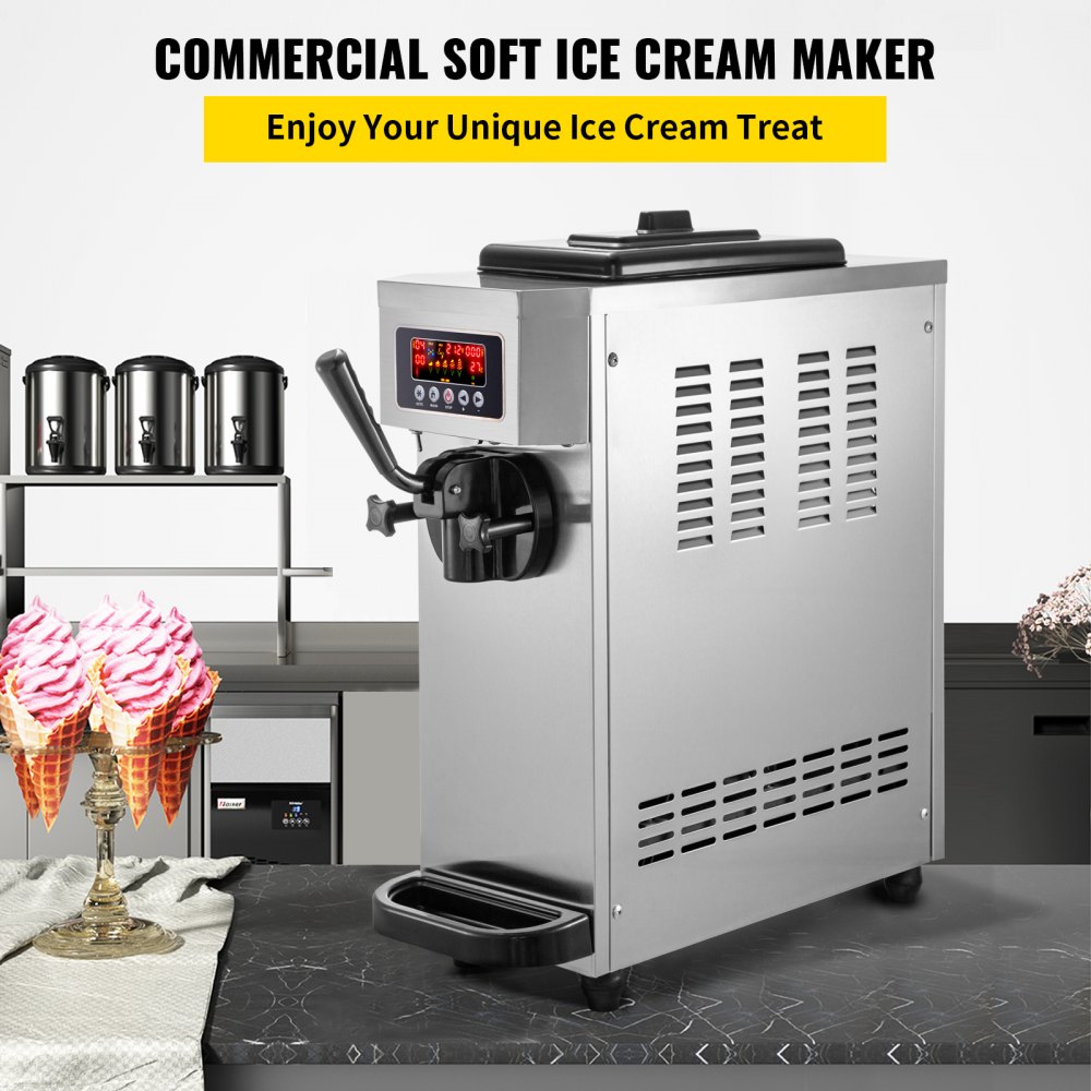 VEVOR Commercial Ice Cream Maker Single Flavor Commercial Ice Cream Machine  4.7-5.3 Gal/H Soft-Serve Ice Cream Maker, 1800W Countertop Soft Serve Ice