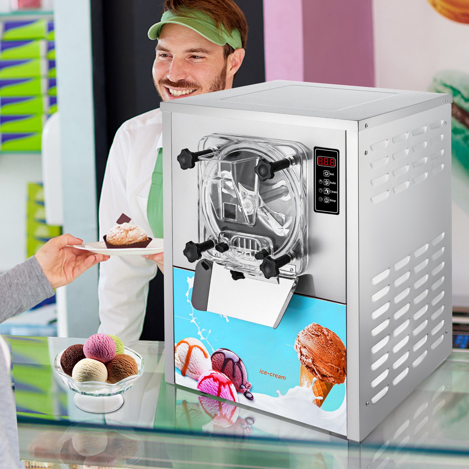VEVOR Hard Ice Cream Machine 1400W Commercial Ice Cream Machine 3.5-4.5Gal/H Professional Ice Cream Maker Stainless Steel Ice Cream Perfect for Restaurants Cafes Shops