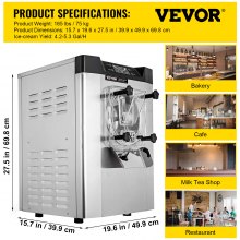 VEVOR Commercial Ice Cream Machine 1400W 20/5.3 Gph Hard Serve Ice Cream Maker with LED Display Screen Auto Shut-Off Timer One Flavors Perfect for Restaurants Snack bar Supermarkets