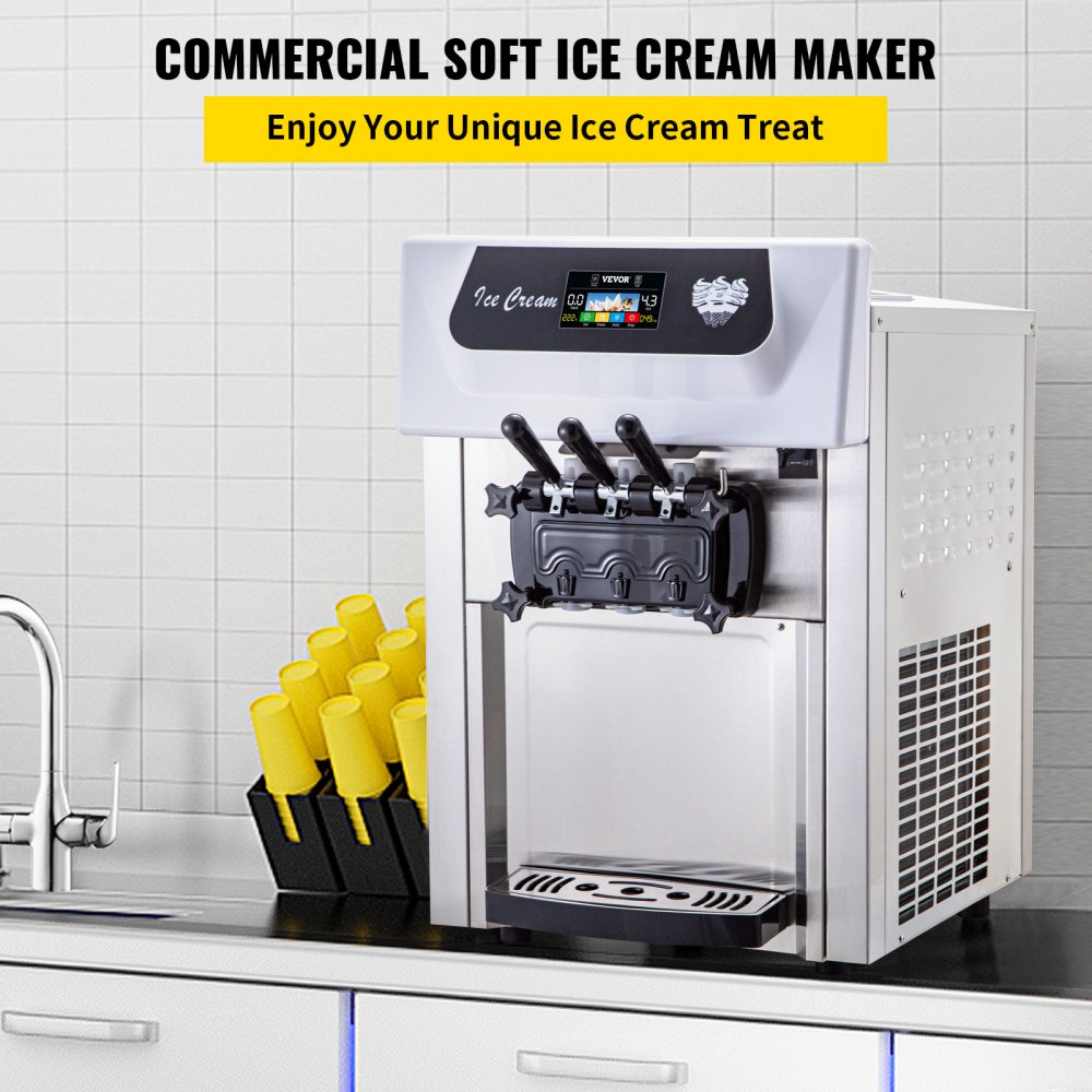 VEVOR Commercial Soft Ice Cream Machine, 3 Flavors Ice Cream