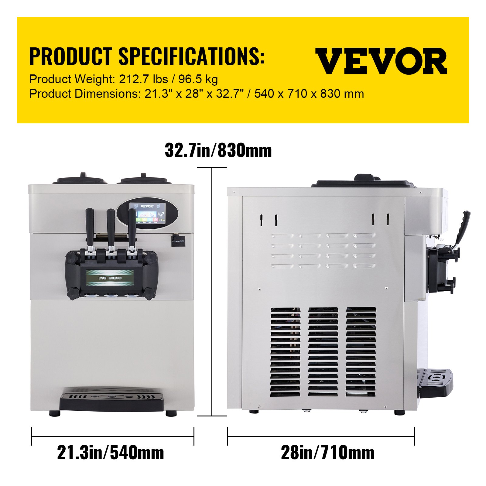 VEVOR Commercial Soft Ice Cream Machine 2200W Countertop Soft Ice Cream Machine 5.3 to 7.4 Gallons per Hour Ice Cream Machine for Restaurants Bars Cafes Bakeries