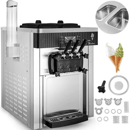 VEVOR Commercial Ice Cream Machine 5.3 to 7.4Gal per Hour Soft Serve with LED Display Auto Clean 3 Flavors Perfect for Restaurants Snack Bar, 2200W, Sliver