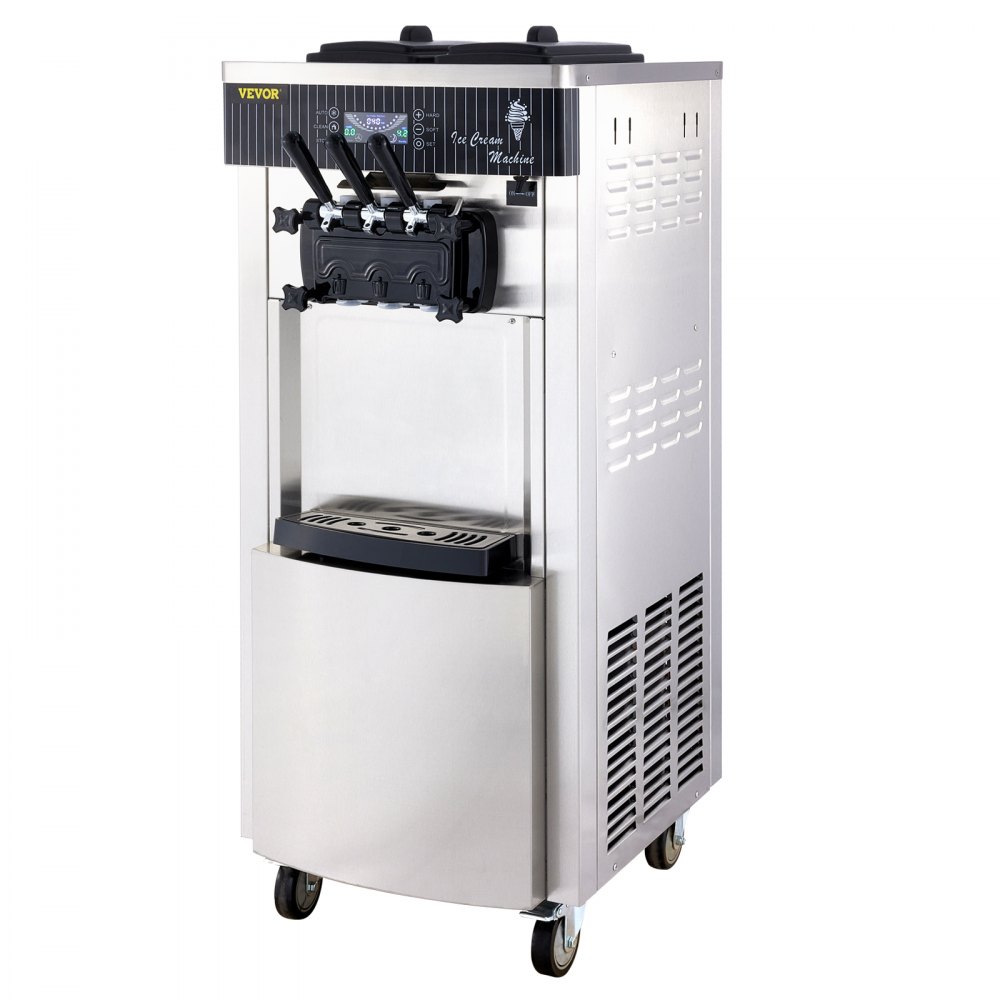VEVOR - Máquina comercial para hacer helado suave, 2200 W, yogurtera, 3 sabores, 5,3 a 7,4 galones por hora, pantalla LCD autolimpiable, para restaurantes y bares, acero inoxidable