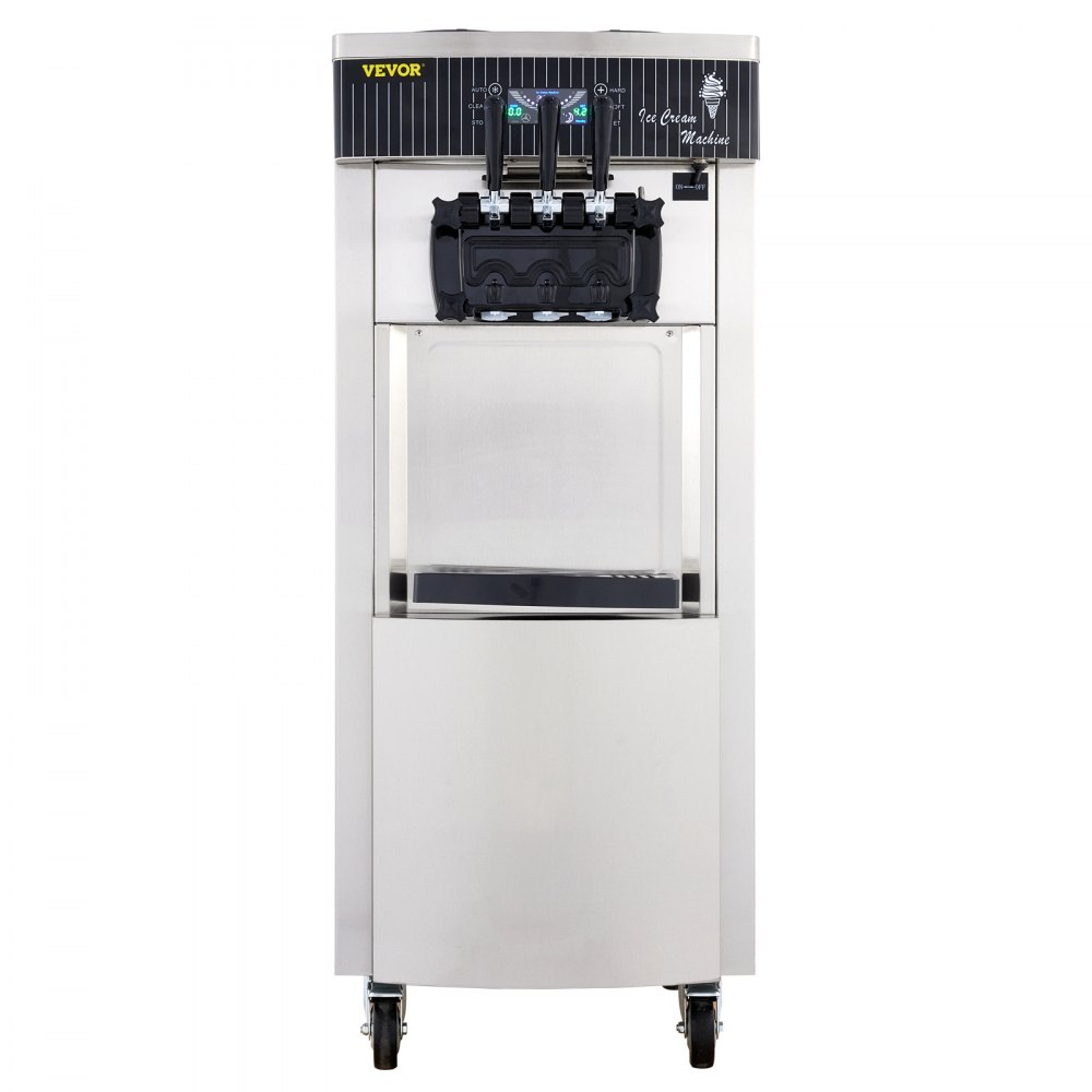 VEVOR - Máquina comercial para hacer helado suave, 2200 W, yogurtera, 3 sabores, 5,3 a 7,4 galones por hora, pantalla LCD autolimpiable, para restaurantes y bares, acero inoxidable