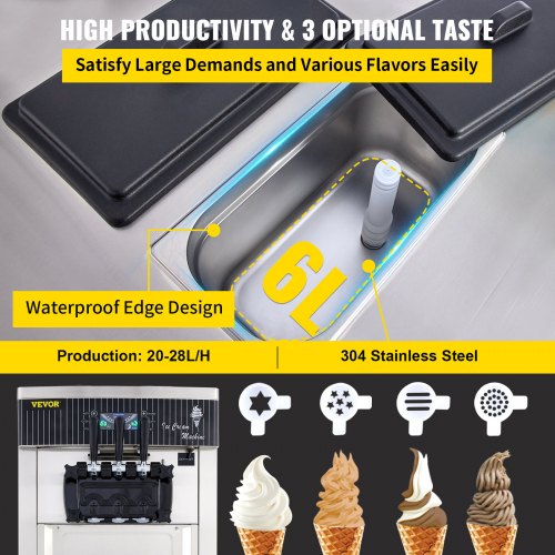 VEVOR Soft Ice Cream Machine 2200W Commercial Vertical Soft Ice Cream Maker Machine 5.3 to 7.4 Gallons per Hour Ice Cream Machine for Restaurants Bars Cafes Bakeries