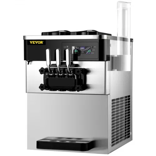 VEVOR 2200W Commercial Ice Cream Machine 20 To 28L or 5.3 To 7.4Galper Hour Soft Serve Ice Cream Maker with LED Display Auto Shut Off Timer 3 Flavors Perfect for Restaurants Snack bar Supermarkets