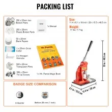 VEVOR Button Maker Machine, 25mm (1 inch) Badge Punch Press Kit, Children DIY Gifts Pin Maker, Button Making Supplies with 500pcs Button Parts & Circle Cutter & Magic Book