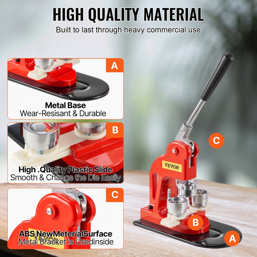 VEVOR Button Maker Machine, 32 mm (1.25 inch) Badge Punch Press Kit, Children DIY Gifts Pin Maker, Button Making Supplies with 500pcs Button Parts & Circle Cutter & Magic Book