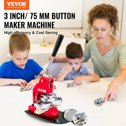 VEVOR Button Maker Machine Badge Pin Machine 3" 75MM 500 Free Parts Press Kit