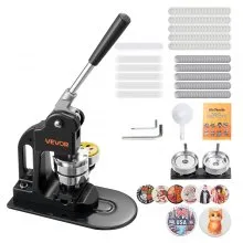 VEVOR Button Maker Machine, 58 mm, Pin Maker Machine with 500pcs Button Parts, Circle Cutter, Hex Wrenches and Magic Book, Ergonomic Handle, for DIY Badges, Personalized Pins and Key Chains, Black