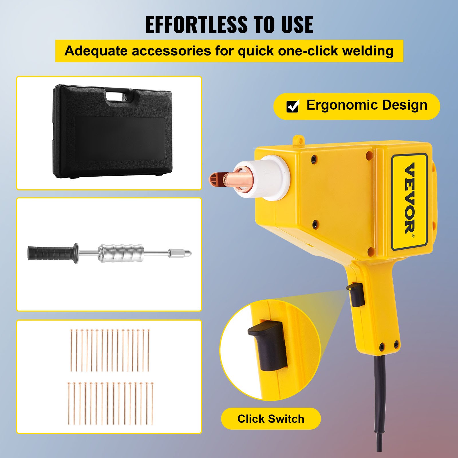 VEVOR Stud Welder Kit, 4550 Stud Welder Dent Repair Kit, 800 VA Spot Welder Stud, 110V Welder Stud Kit, Stud Gun Dent Puller Kit with Complete Accessories, Dent Welder Repair for Auto Body Repairing