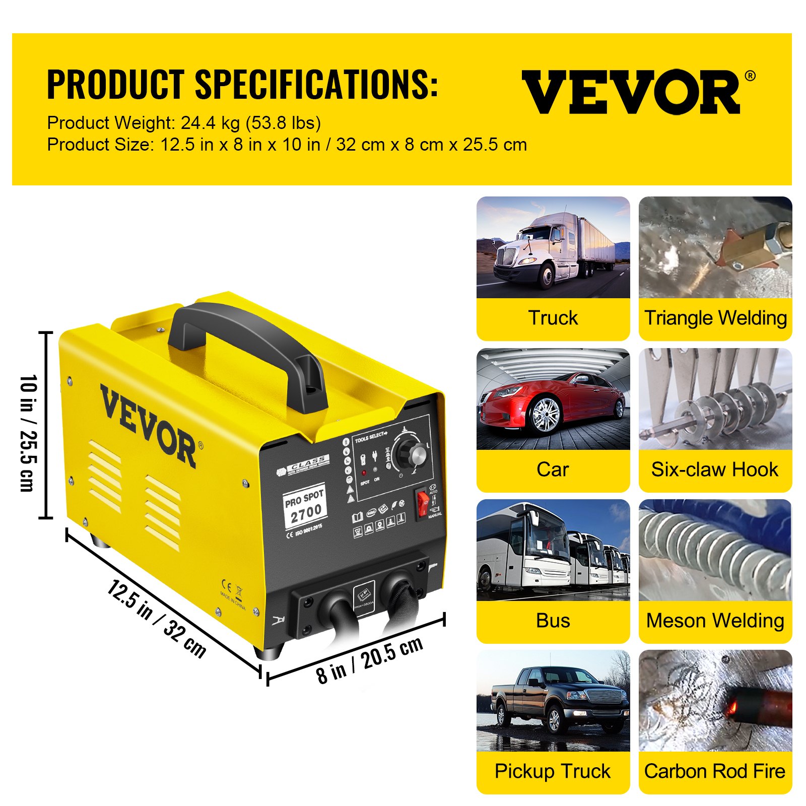 VEVOR Spot Dent Puller Dent Puller Machine 2KW Dent Puller Welder 5 Modes Yellow