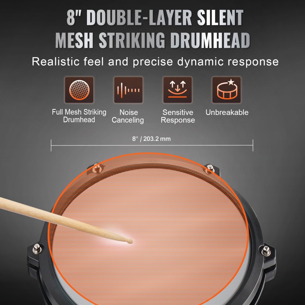 VEVOR Electric Drum Set, 15 Drum Kits & 150 Sounds Electronic Drum Kit, USB MIDI Supported 8 in Quiet Mesh Snare Electric Drum Set with 10 in Cymbals Drum Sticks & Headphone, for Beginners & Adults