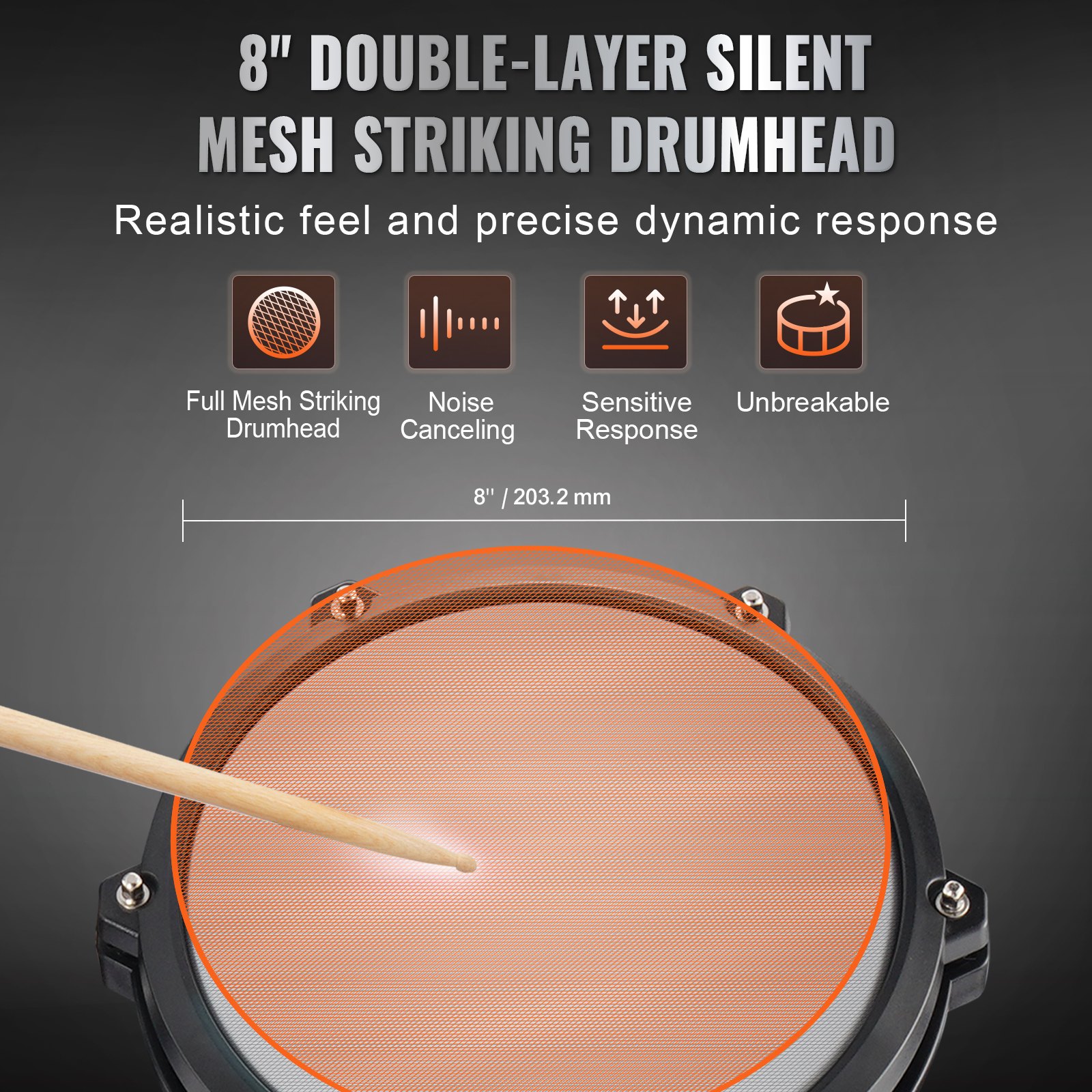 VEVOR Electric Drum Set, 15 Drum Kits & 150 Sounds Electronic Drum Kit, USB MIDI Supported 8 in Quiet Mesh Snare Electric Drum Set with 10 in Cymbals Drum Sticks & Headphone, for Beginners & Adults