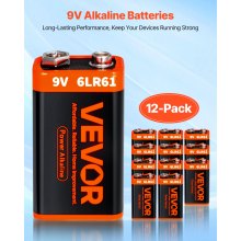 9V Alkaline Batteries 12-Pack 9 Volt Battery for Smoke Detector Long Lasting