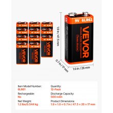 9V Alkaline Batteries 12-Pack 9 Volt Battery for Smoke Detector Long Lasting