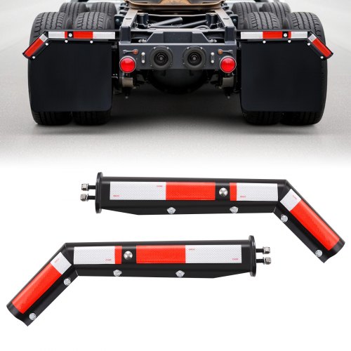 VEVOR Angled Spring Loaded Mud Flap Hangers, 1-1/8" Bolt Spacing Mudflap Hangers for Semi Trucks, 1 Pair Heavy Duty Semi Truck Mud Flap Hanger Set with Reflective Strips, Black