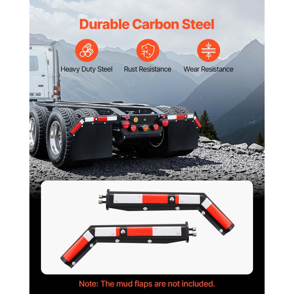 VEVOR Angled Spring Loaded Mud Flap Hangers, 1-1/8" (28.6mm) Bolt Spacing Mudflap Hangers for Semi Trucks, 1 Pair Heavy Duty Semi Truck Mud Flap Hanger Set with Reflective Strips, Black