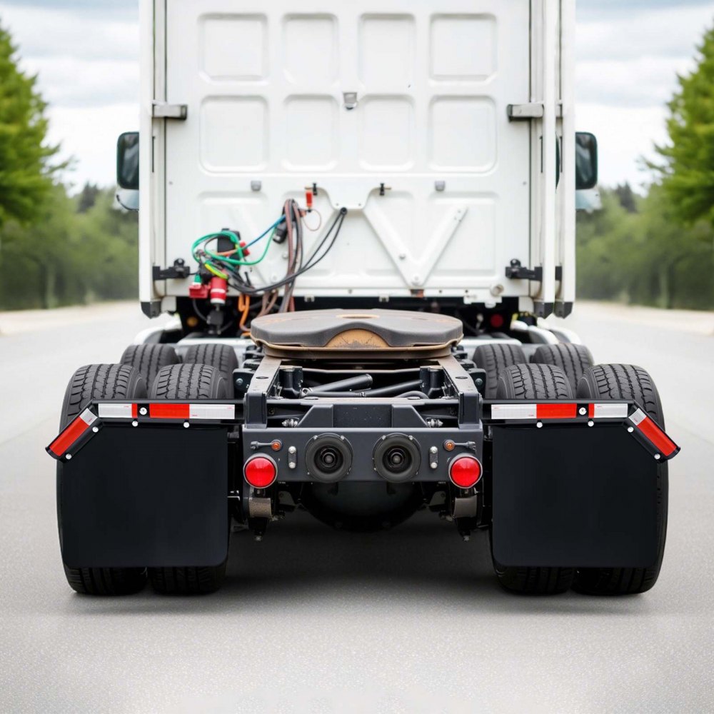 VEVOR Angled Spring Loaded Mud Flap Hangers, 1-1/8" (28.6mm) Bolt Spacing Mudflap Hangers for Semi Trucks, 1 Pair Heavy Duty Semi Truck Mud Flap Hanger Set with Reflective Strips, Black