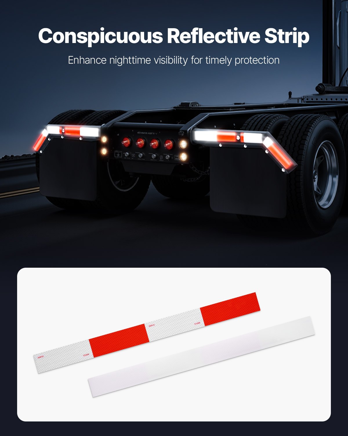 VEVOR Angled Spring Loaded Mud Flap Hangers, 1-1/8" (28.6mm) Bolt Spacing Mudflap Hangers for Semi Trucks, 1 Pair Heavy Duty Semi Truck Mud Flap Hanger Set with Reflective Strips, Black