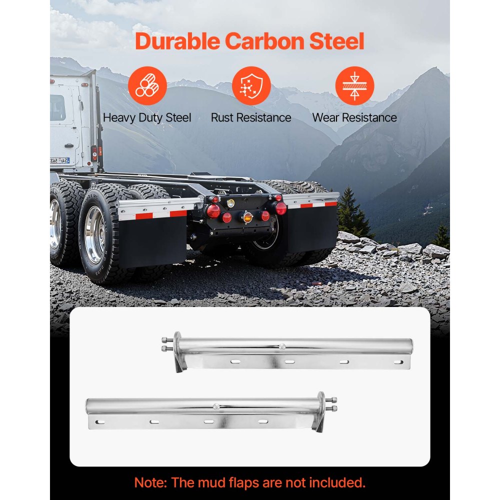 VEVOR Chrome Straight Spring Loaded Mud Flap Hangers, 1-1/8" (28.6mm) Bolt Spacing Mudflap Hangers for Semi Trucks, 1 Pair Heavy Duty Semi Truck Mud Flap Hanger Set with Reflective Strips, Silver