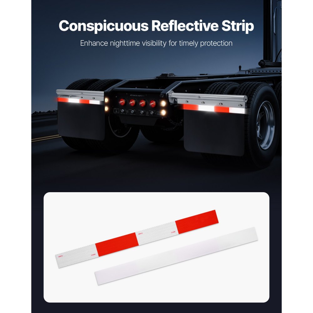 VEVOR Chrome Straight Spring Loaded Mud Flap Hangers, 1-1/8" (28.6mm) Bolt Spacing Mudflap Hangers for Semi Trucks, 1 Pair Heavy Duty Semi Truck Mud Flap Hanger Set with Reflective Strips, Silver