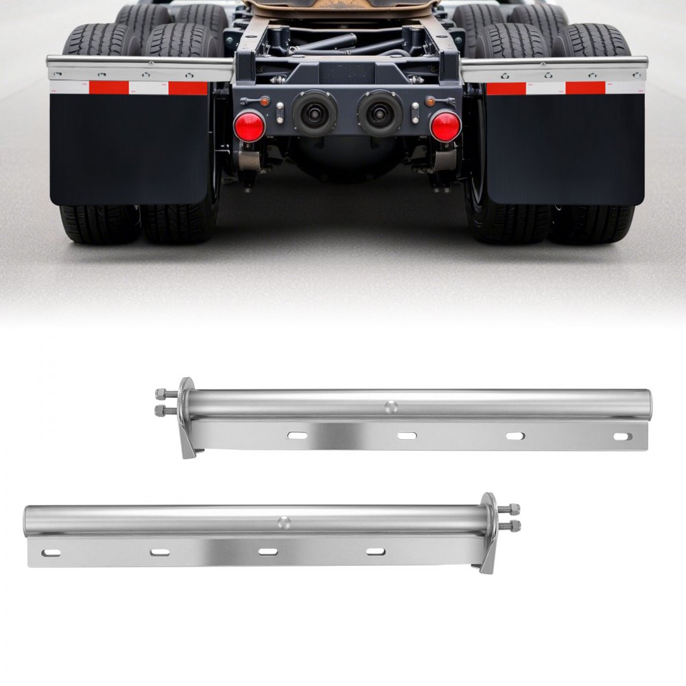 VEVOR Chrome Straight Spring Loaded Mud Flap Hangers, 1-1/8" (28.6mm) Bolt Spacing Mudflap Hangers for Semi Trucks, 1 Pair Heavy Duty Semi Truck Mud Flap Hanger Set with Reflective Strips, Silver