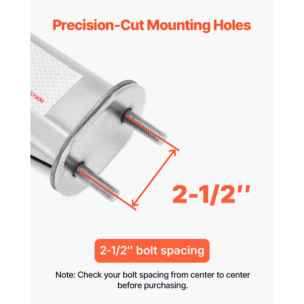 VEVOR Stainless Steel Angled Spring Loaded Mud Flap Hangers, 2-1/2" (63.5mm) Bolt Spacing Mudflap Hangers for Semi Trucks, 1 Pair Heavy Duty Semi Truck Mud Flap Hanger Set with Reflective Strips, Silver