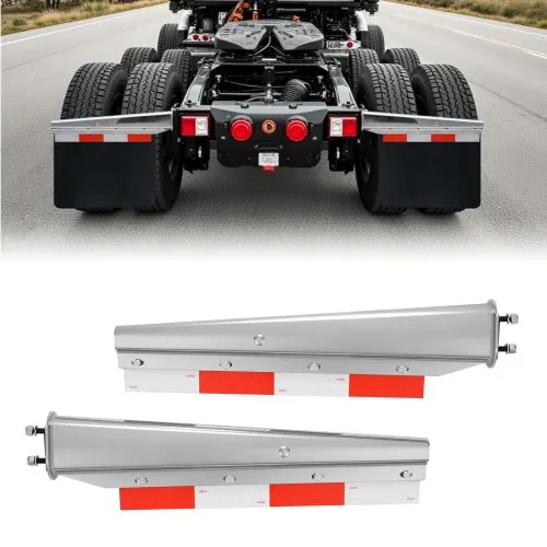 VEVOR Chrome Straight Spring Loaded Mud Flap Hangers, 2-1/2" (63.5mm) Bolt Spacing Mudflap Hangers for Semi Trucks, 1 Pair Heavy Duty Semi Truck Mud Flap Hanger Set with Aluminum Reflective Plates, Silver