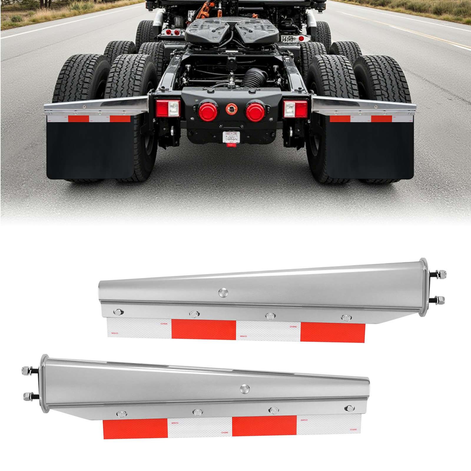 VEVOR Chrome Straight Spring Loaded Mud Flap Hangers, 2-1/2" (63.5mm) Bolt Spacing Mudflap Hangers for Semi Trucks, 1 Pair Heavy Duty Semi Truck Mud Flap Hanger Set with Aluminum Reflective Plates, Silver