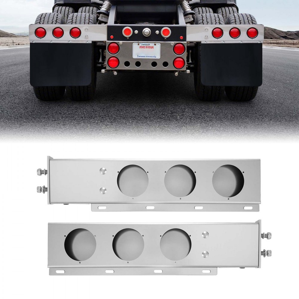 VEVOR Stainless Steel Mud Flap Hangers with Light Cutouts, 2-1/2" (63.5mm) Bolt Spacing, Spring Loaded Mudflap Hangers for Semi Trucks, 1 Pair Heavy Duty Semi Truck Mud Flap Hanger Set, Silver