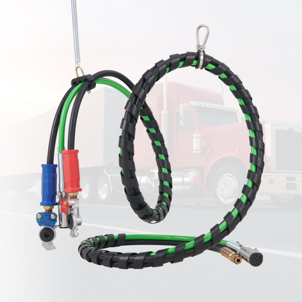 VEVOR 4.6 m Semi Truck Air Lines Kit, 3-in-1 Air Hoses & ABS Power Line for Semi Truck Trailer Tractor, 7-Way Plug Electrical Cord Cable and Rubber Air Lines Hose Assembly Kit with Hook & Teflon Tape