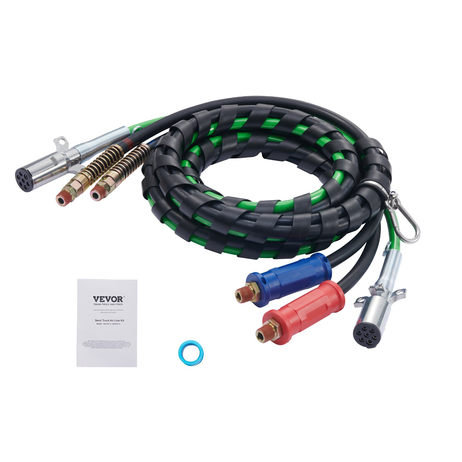 VEVOR 4.6 m Semi Truck Air Lines Kit, 3-in-1 Air Hoses & ABS Power Line for Semi Truck Trailer Tractor, 7-Way Plug Electrical Cord Cable and Rubber Air Lines Hose Assembly Kit with Hook & Teflon Tape