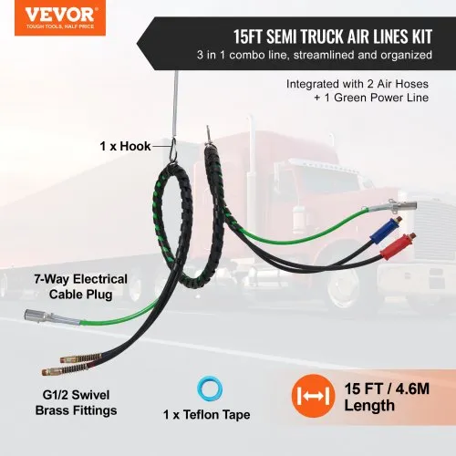 Cheemuii Semi Truck Air Line Kit 12 FT 3 In 1 ABS Power Air Line Air Hose With G