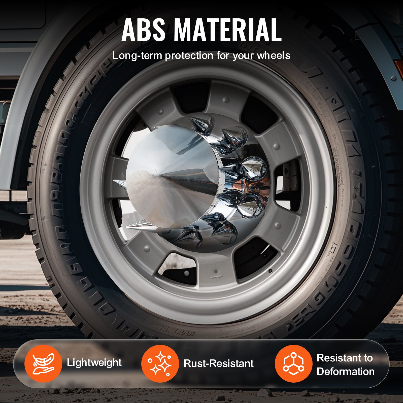 VEVOR Rear Axle Wheel Covers, Spiked Axle Cover for Semi Truck, ABS Electroplate Rust-Resistant Lug Nut Covers, Universal Fit, Installation Tool Included, Complete Axle Cover Combo Kit