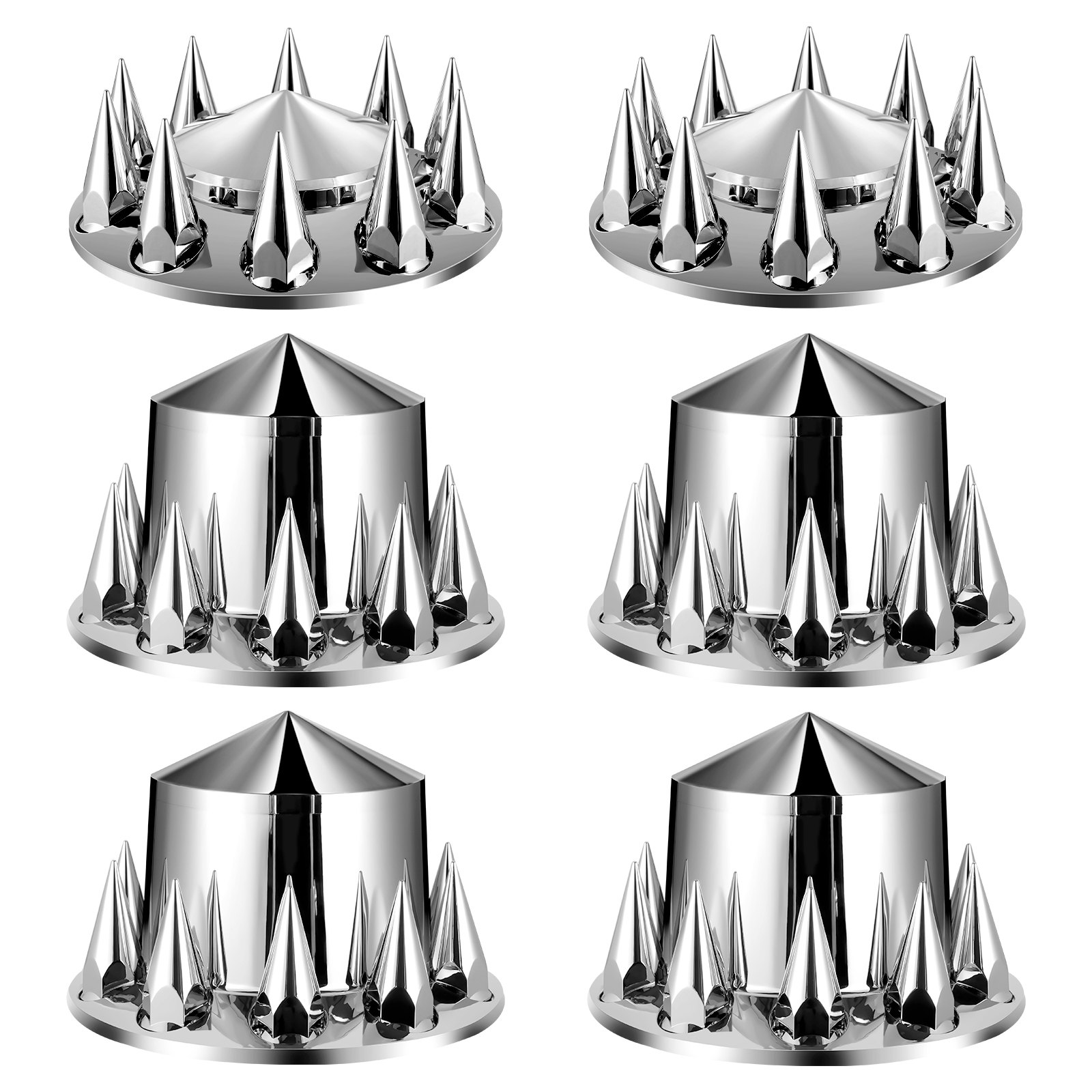 VEVOR Rear Front Axle Wheel Covers, Spiked Axle Cover for Semi Truck, ABS Rust-Resistant Lug Nut Covers, Universal Fit, Installation Tool Included, 2 Front and 4 Rear Axle Hub Covers Combo Kit